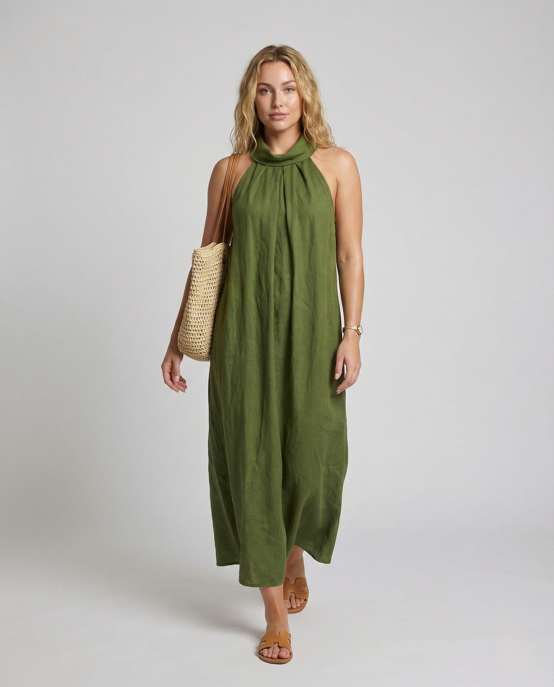 Damen Maxikleid Neckholder Mit Bindegürtel - Norvielle