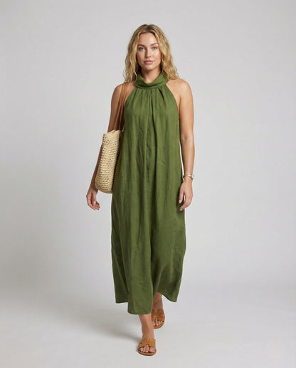 Damen Maxikleid Neckholder Mit Bindegürtel - Norvielle