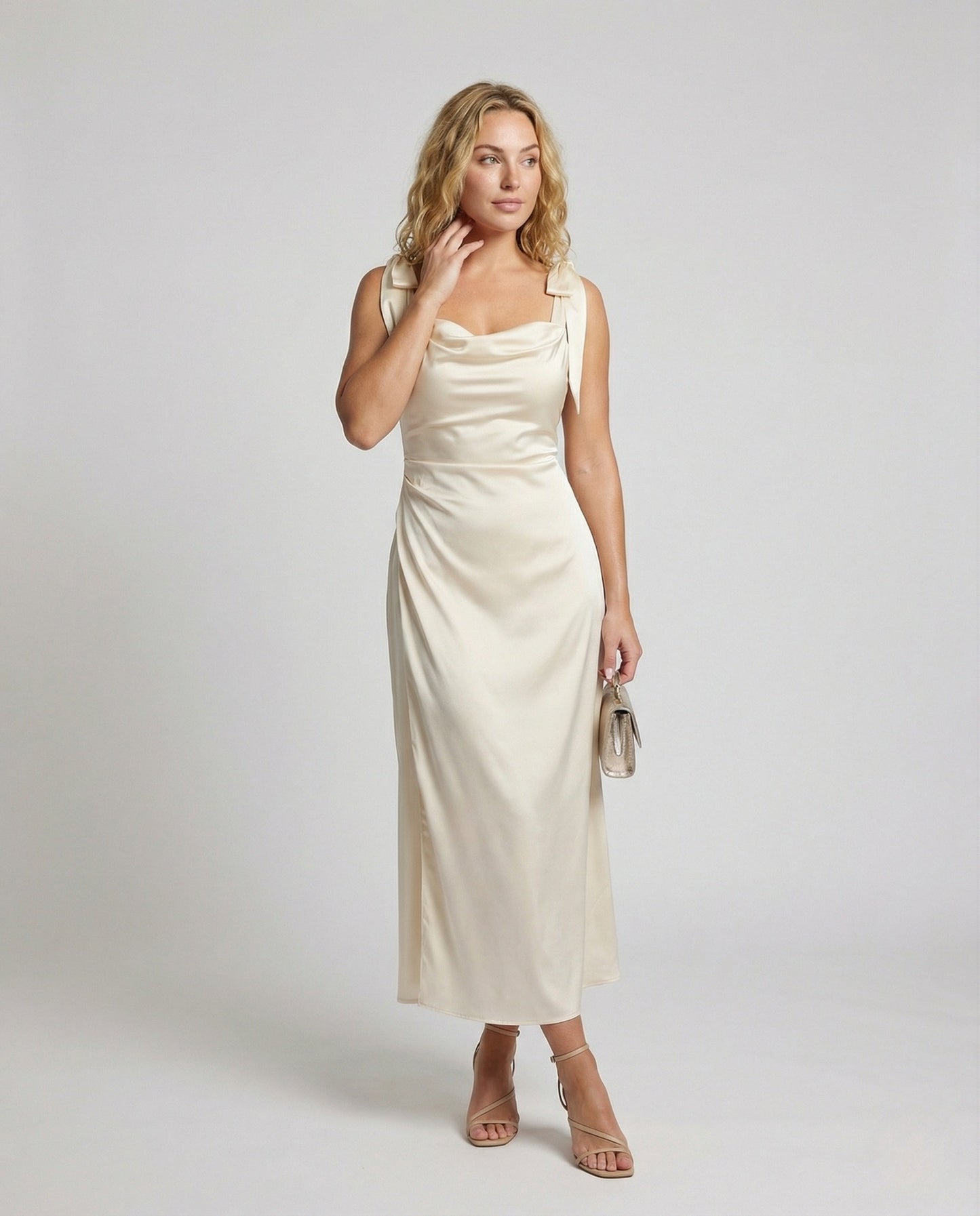 Damen Abendkleid Satin Wasserfallausschnitt - Norvielle