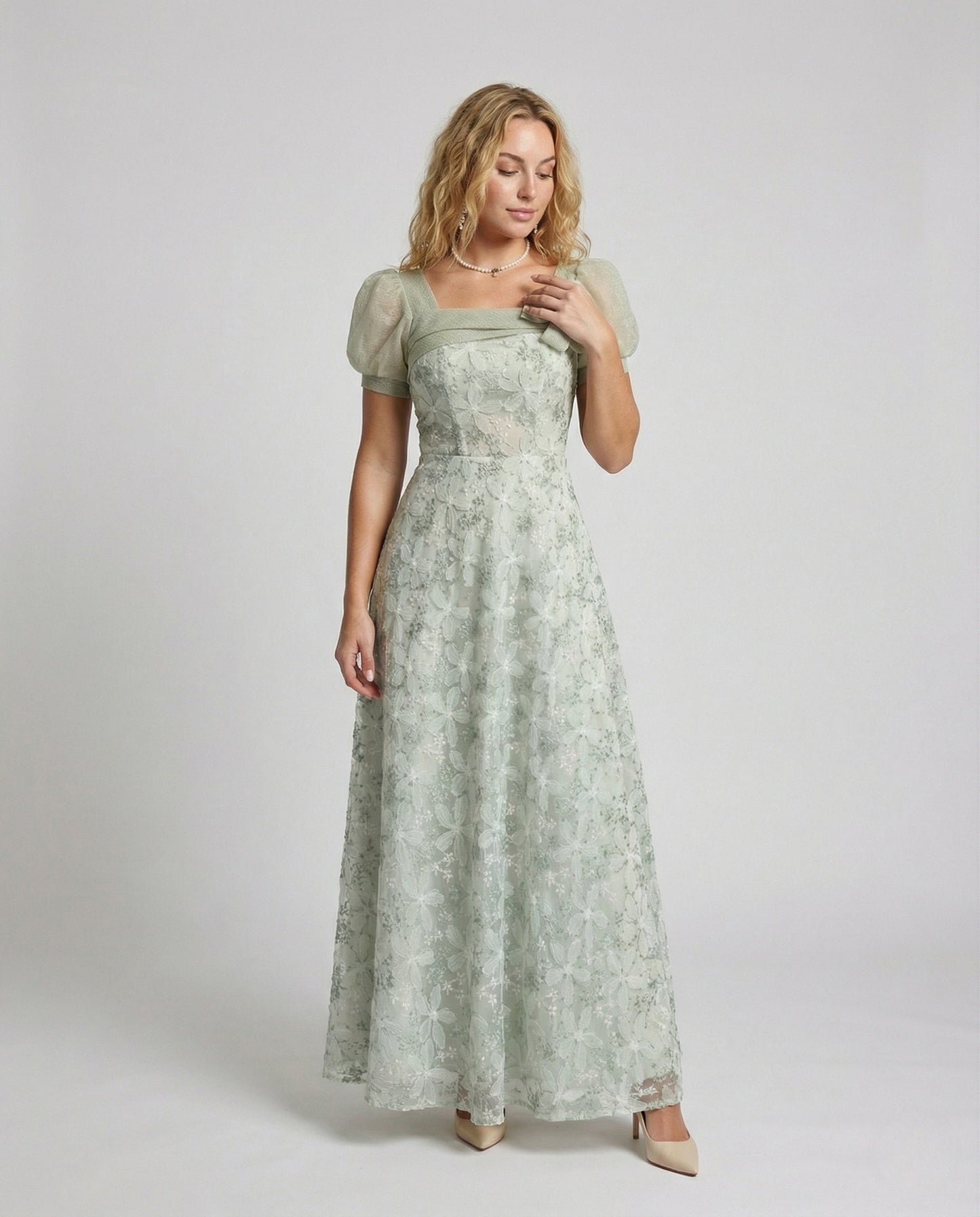 Damen Abendkleid Spitze Puffärmel - Norvielle