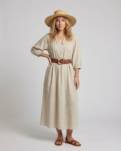 Damen Maxikleid Baumwolle Ballonärmel - Norvielle