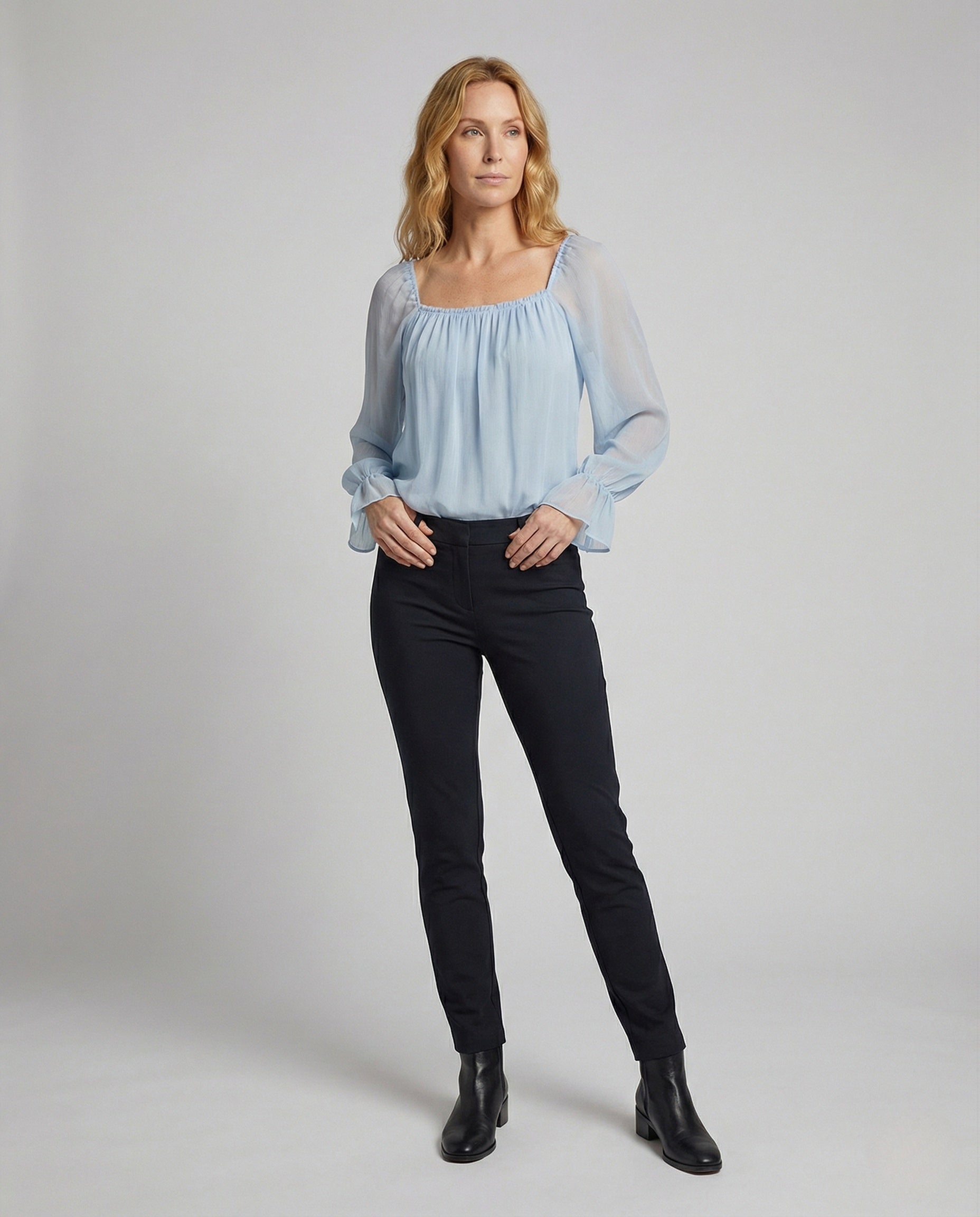 Damen Chiffon Bluse Carree Ausschnitt - Norvielle