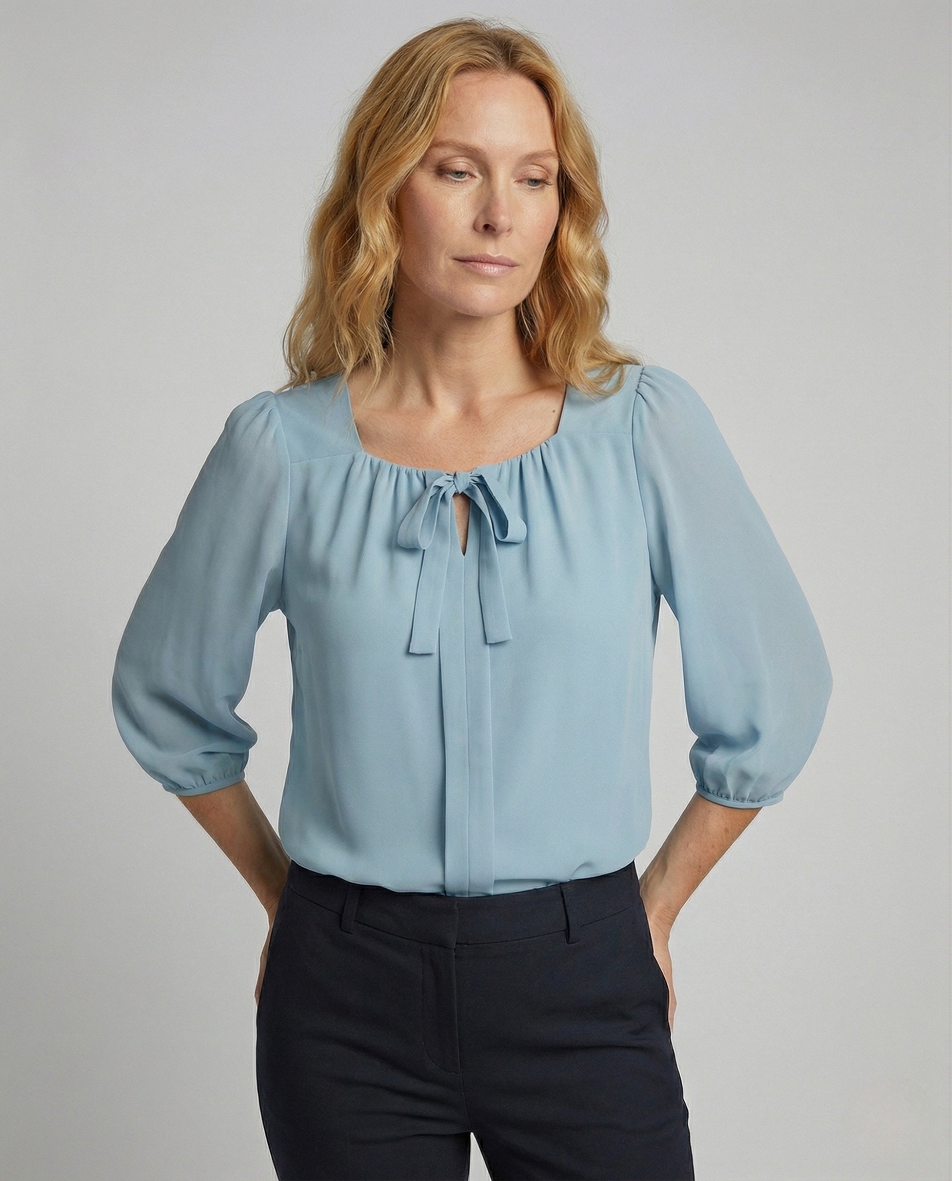 Damen Satin Bluse 3/4 Ärmel Ballonärmel - Norvielle