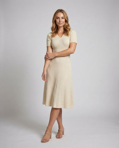 Damen Midikleid Rippenstrick V-Ausschnitt - Norvielle