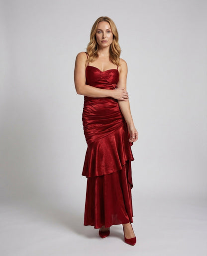 Damen Abendkleid Samt Volantrock - Norvielle