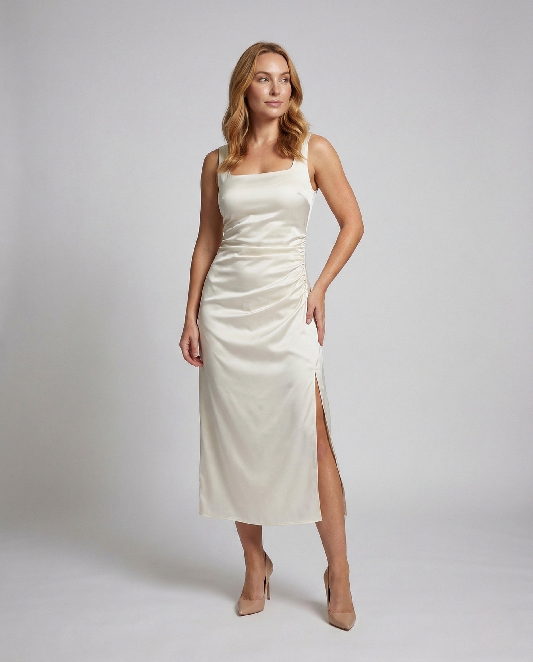 Damen Abendkleid Satin Hochschlitz - Norvielle