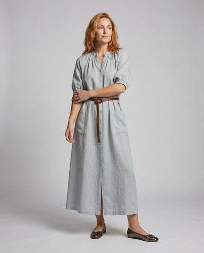 Damen Maxi Hemdkleid mit Bindegürtel - Norvielle