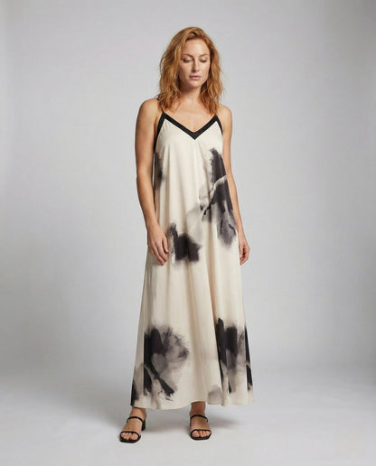 Damen Slipkleid V-Rücken Aquarellprint - Norvielle