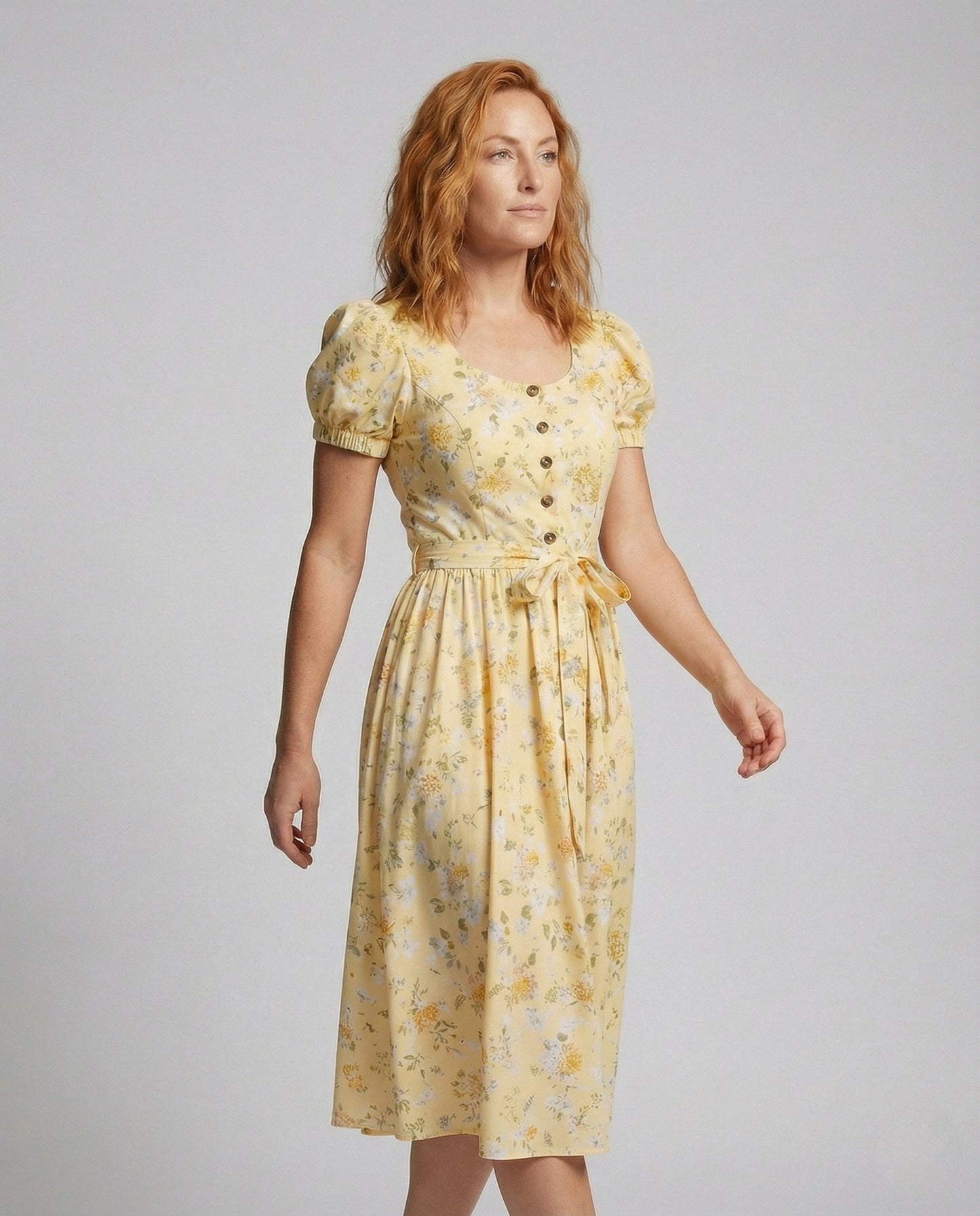 Damen Midikleid Geblümt Puffärmel - Norvielle