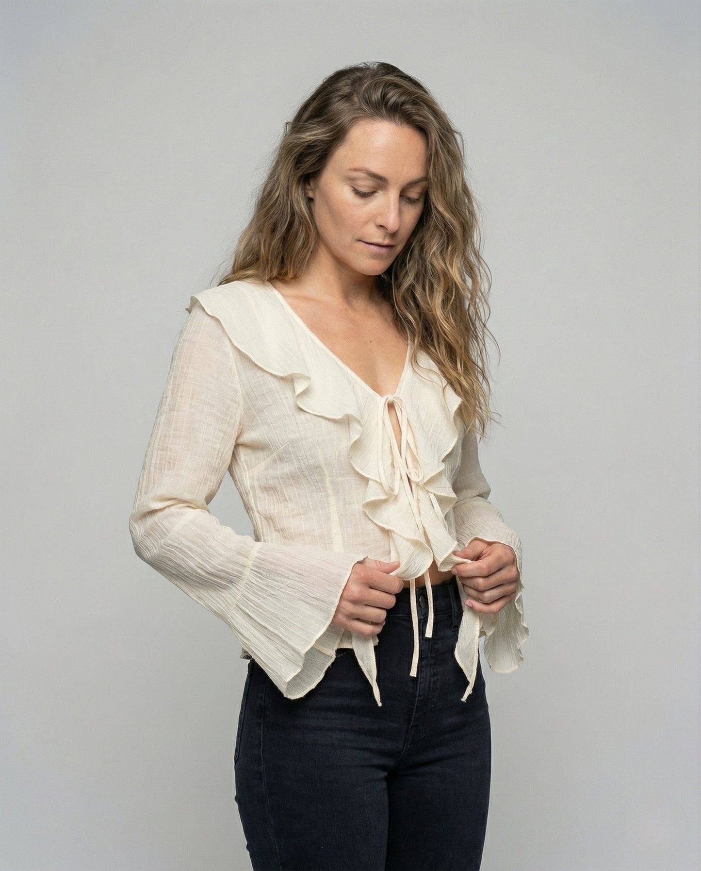 Damen Chiffonbluse Gekräuselt Volantkragen - Norvielle