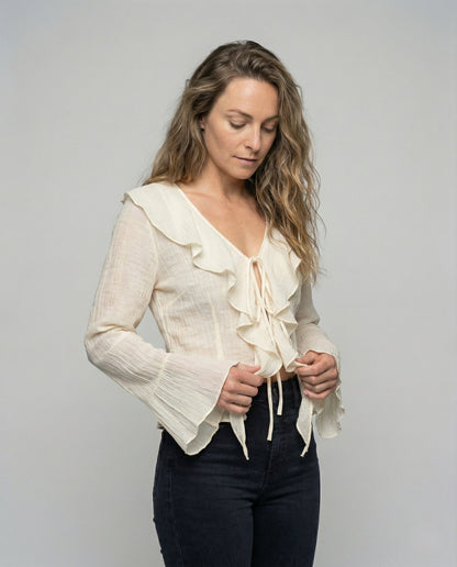 Damen Chiffonbluse Gekräuselt Volantkragen - Norvielle