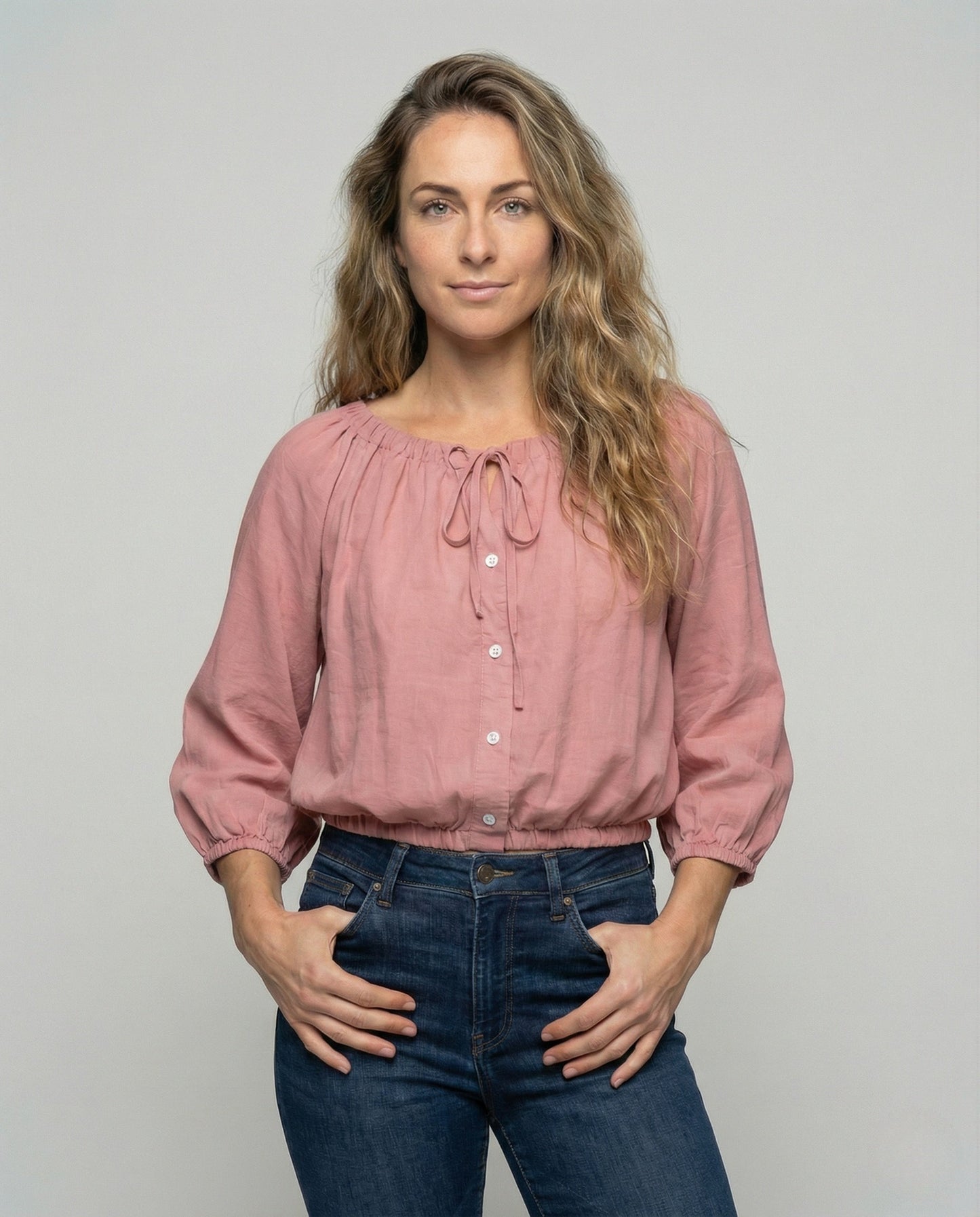 Damen Bluse Seide Tunnelzug Optik - Norvielle