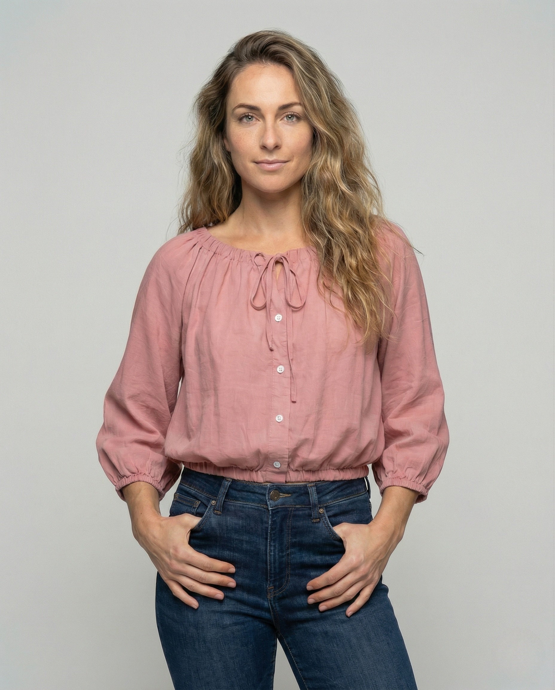 Damen Bluse Seide Tunnelzug Optik - Norvielle