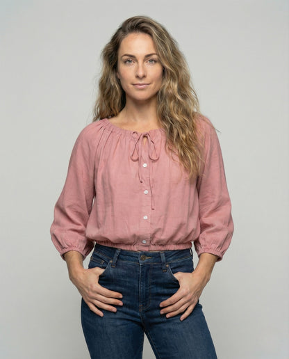 Damen Bluse Seide Tunnelzug Optik - Norvielle