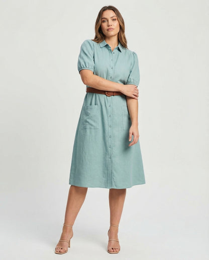 Damen Maxikleid Knopfleiste Gürtel - Norvielle