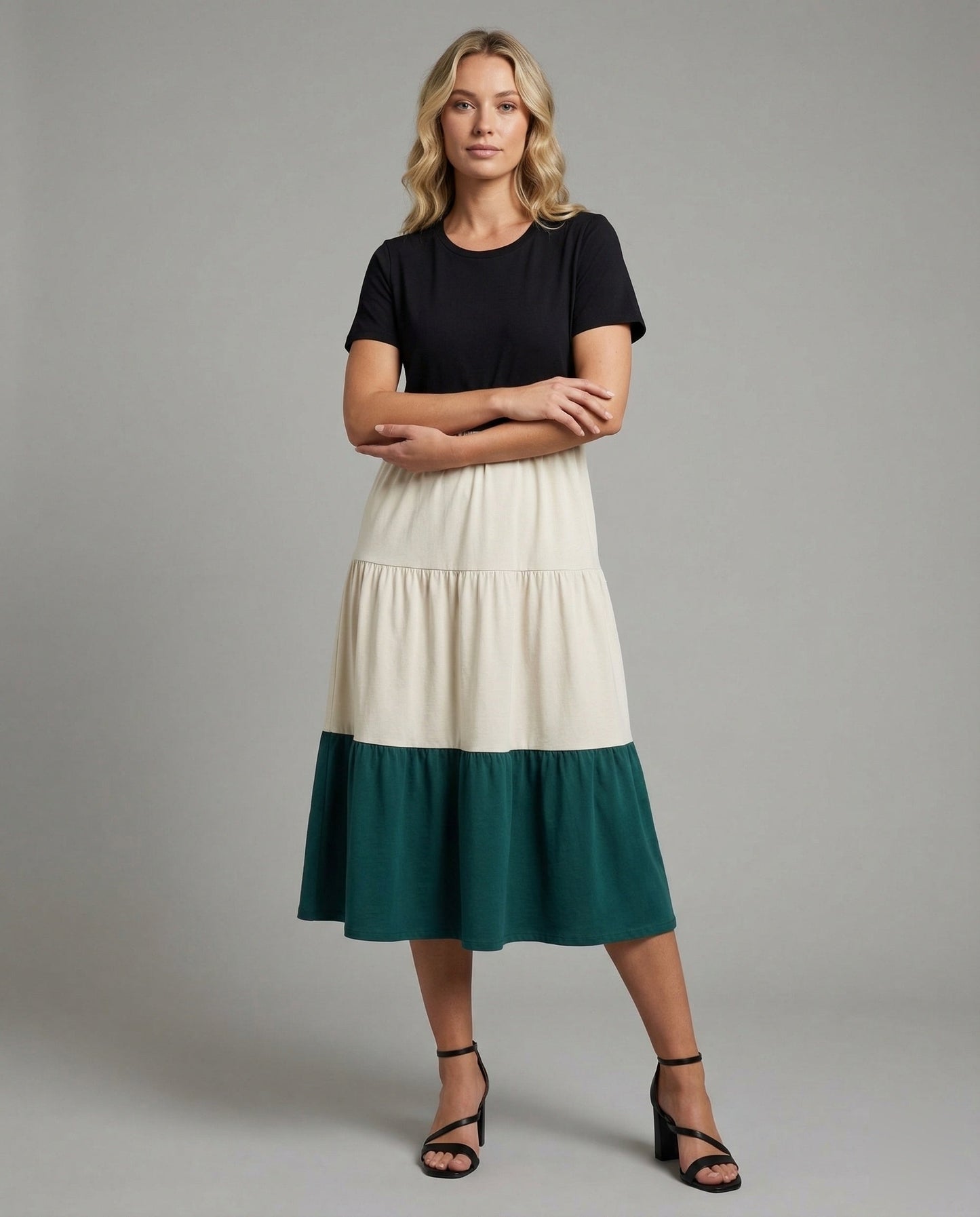 Damen Kleid Stufenvolant aus Baumwollmix - Norvielle