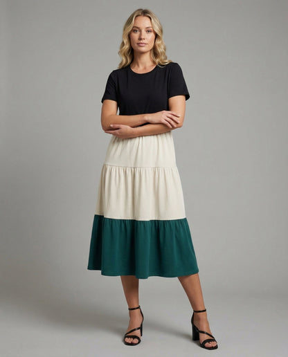 Damen Kleid Stufenvolant aus Baumwollmix - Norvielle