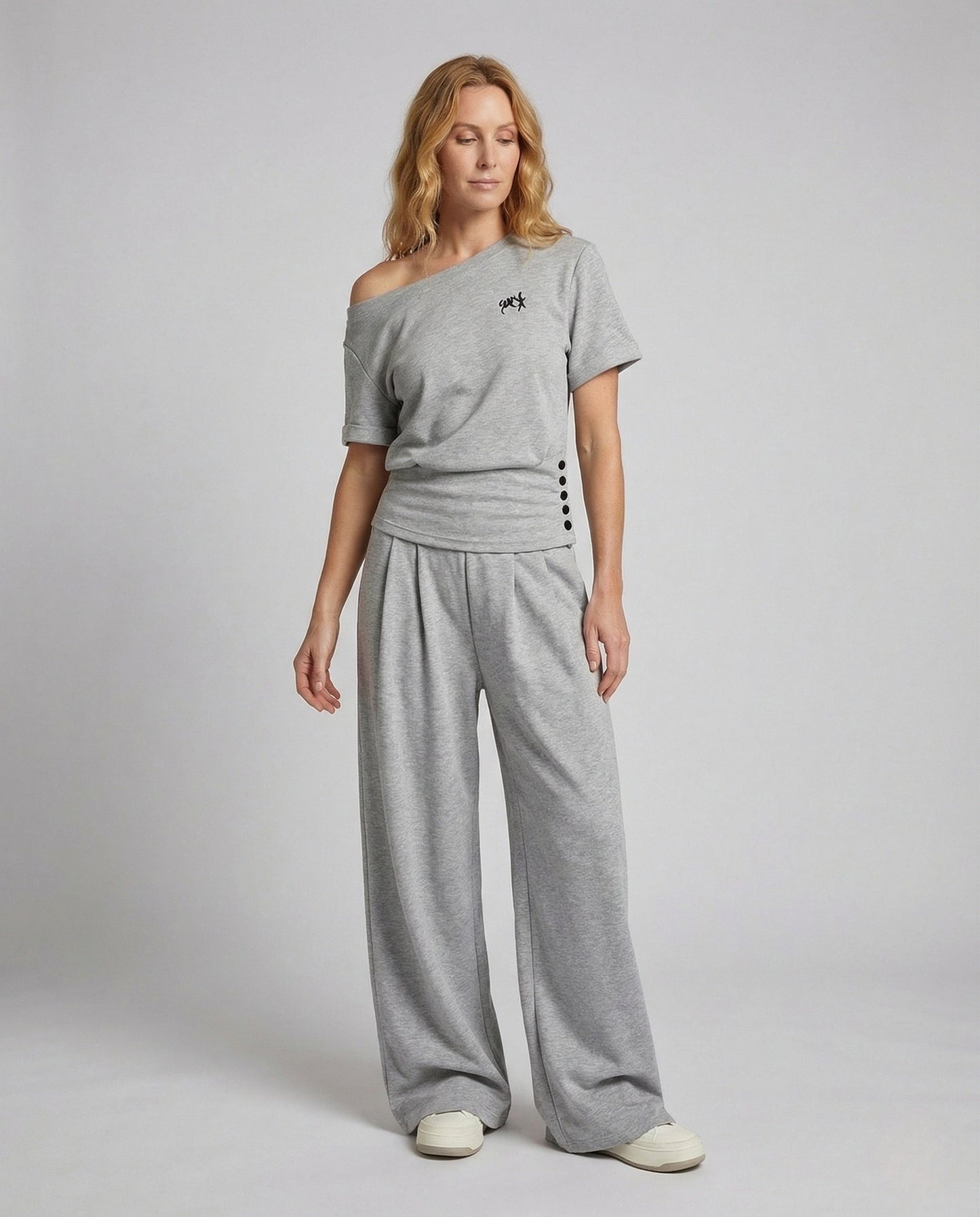 Damen Sweatset Palazzo Jogginghose Baumwolle Schwarz - Norvielle