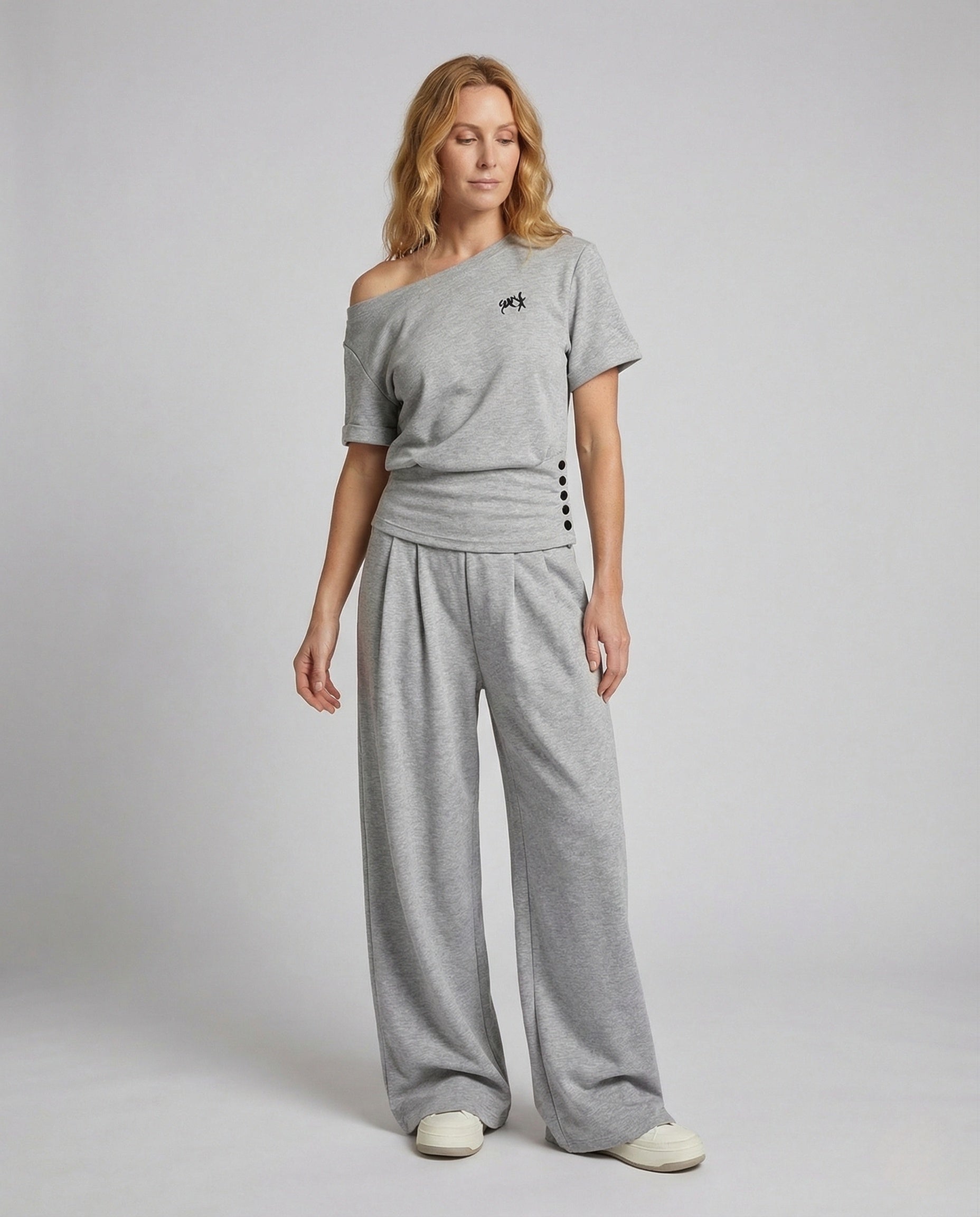 Damen Sweatset Palazzo Jogginghose Baumwolle Schwarz - Norvielle