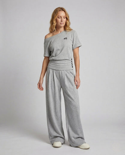 Damen Sweatset Palazzo Jogginghose Baumwolle Schwarz - Norvielle