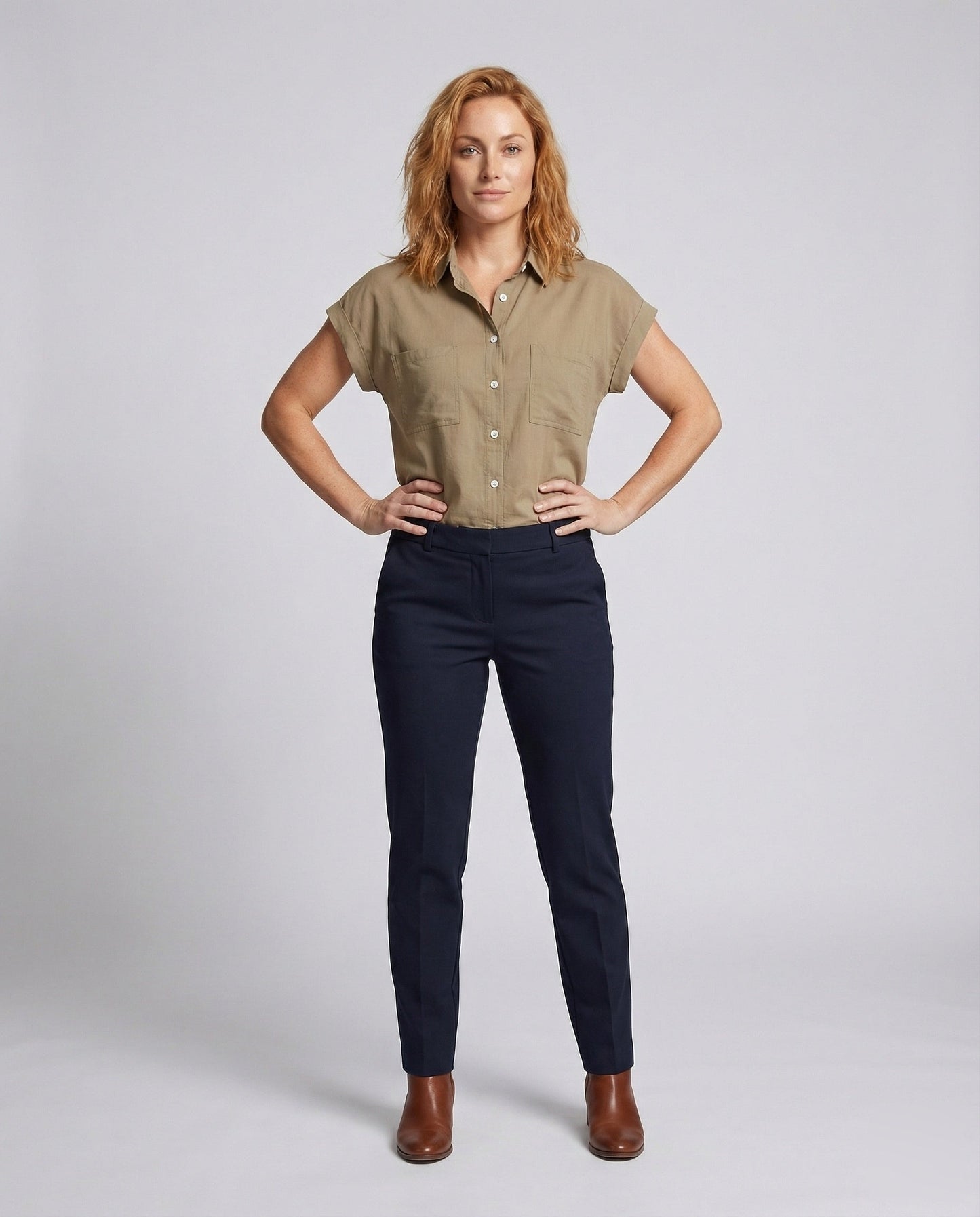 Damen Hemdbluse Kurzarm mit Brusttaschen - Norvielle