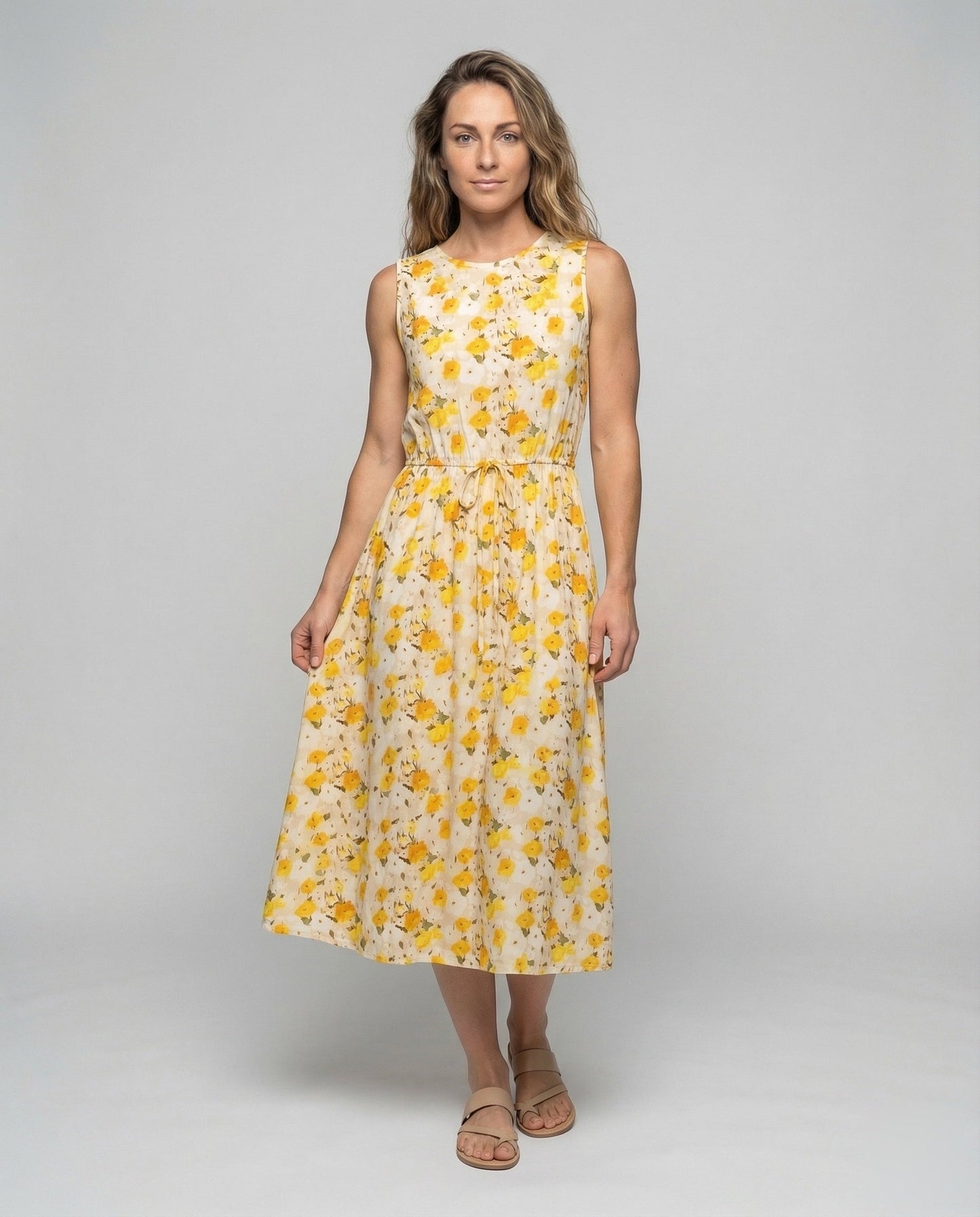 Damen Midikleid Floralmuster Kordelzug Taille - Norvielle
