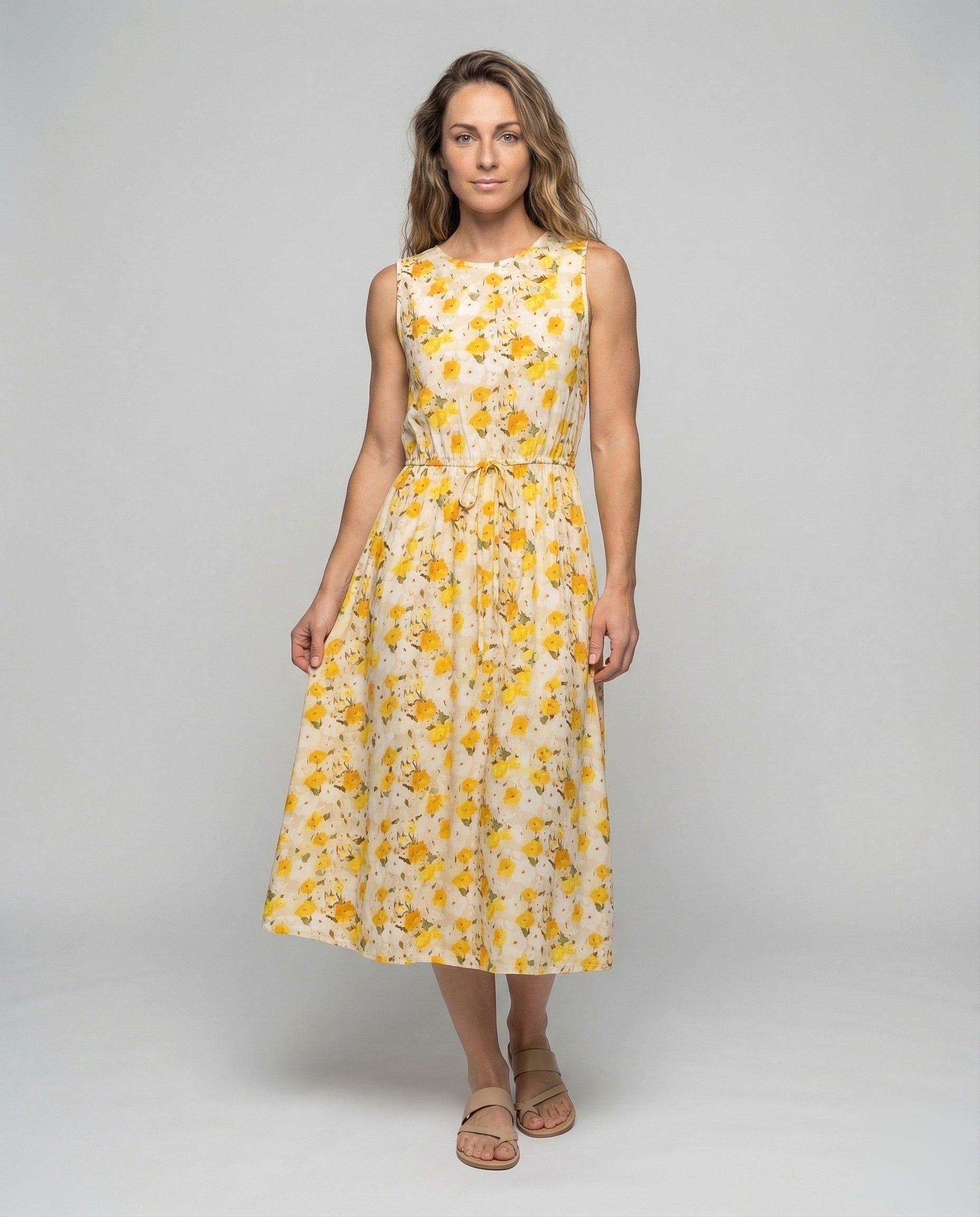 Damen Midikleid Floralmuster Kordelzug Taille - Norvielle