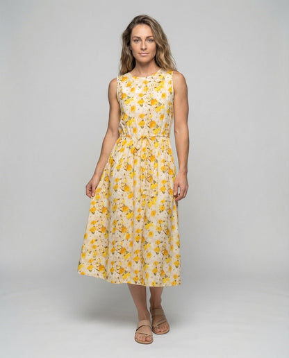 Damen Midikleid Floralmuster Kordelzug Taille - Norvielle