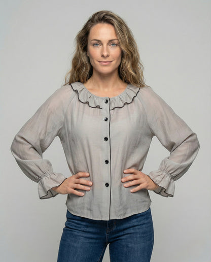 Damen Chiffonbluse mit Rüschenkragen Vintage Stil - Norvielle