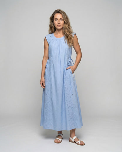 Damen Maxikleid Baumwolle Broderie Weiß - Norvielle