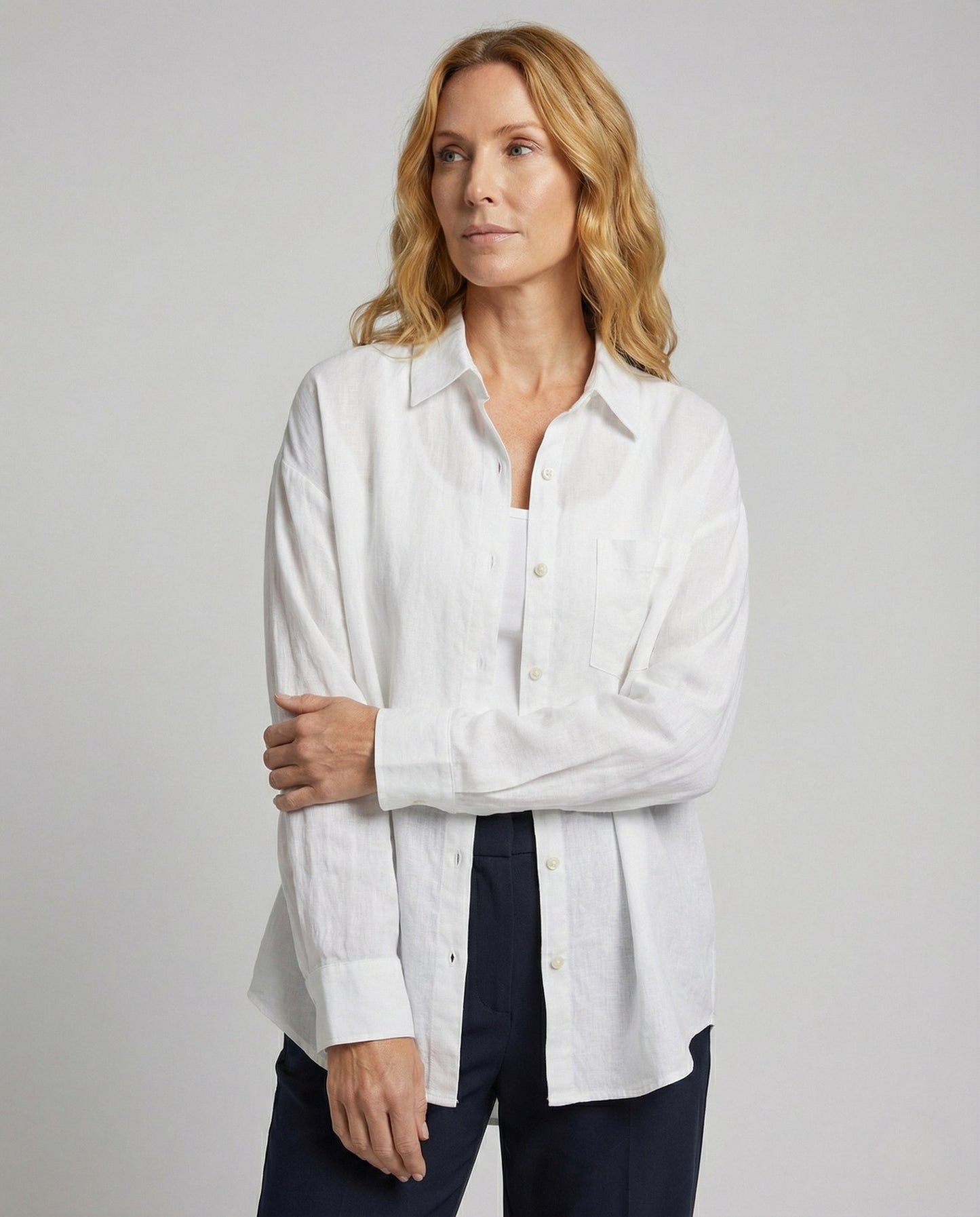 Damen Longline Bluse Leinenmix - Norvielle