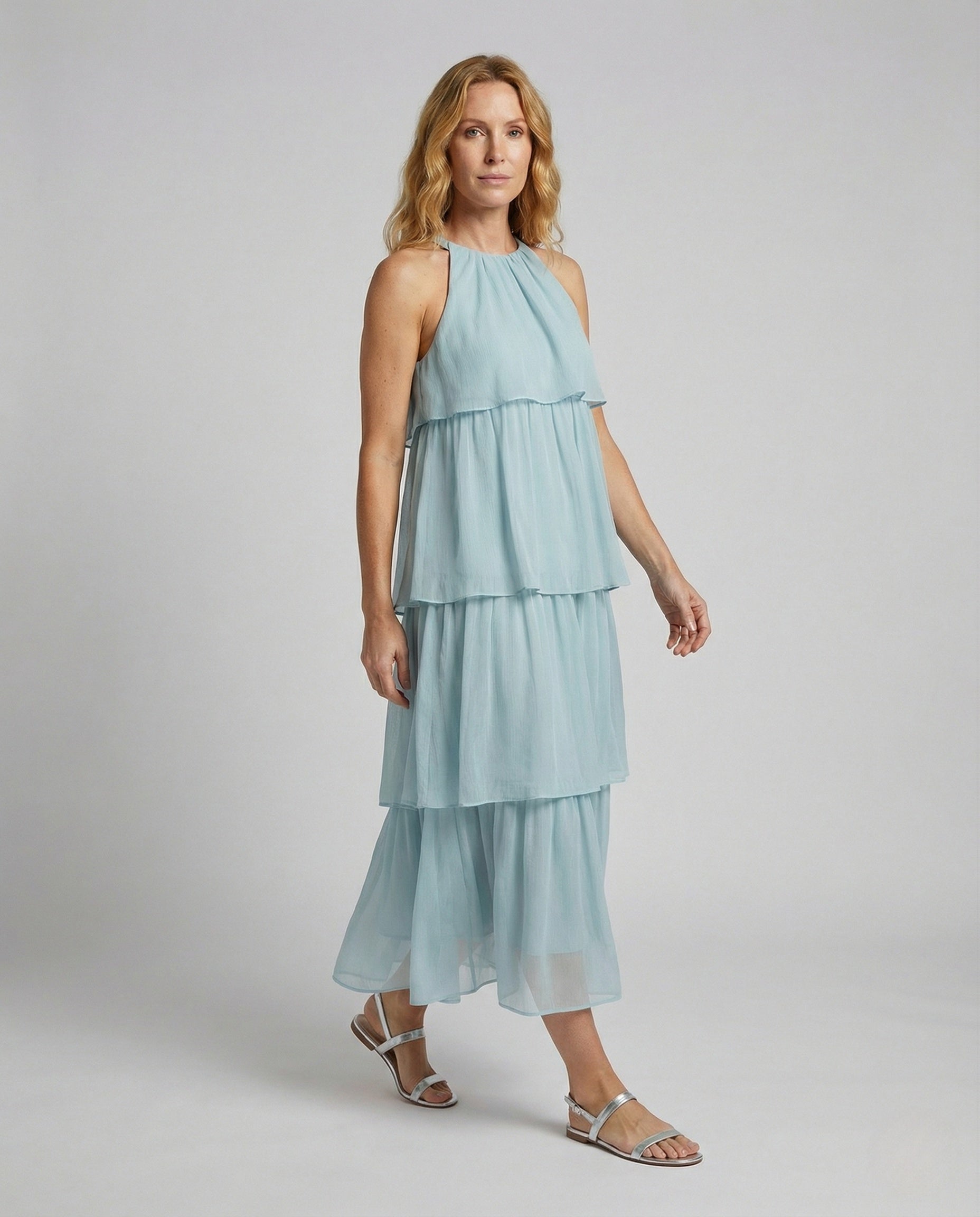 Damen Maxikleid aus Chiffon mit Volants Luftig - Norvielle