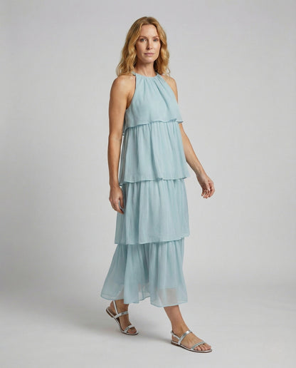 Damen Maxikleid aus Chiffon mit Volants Luftig - Norvielle