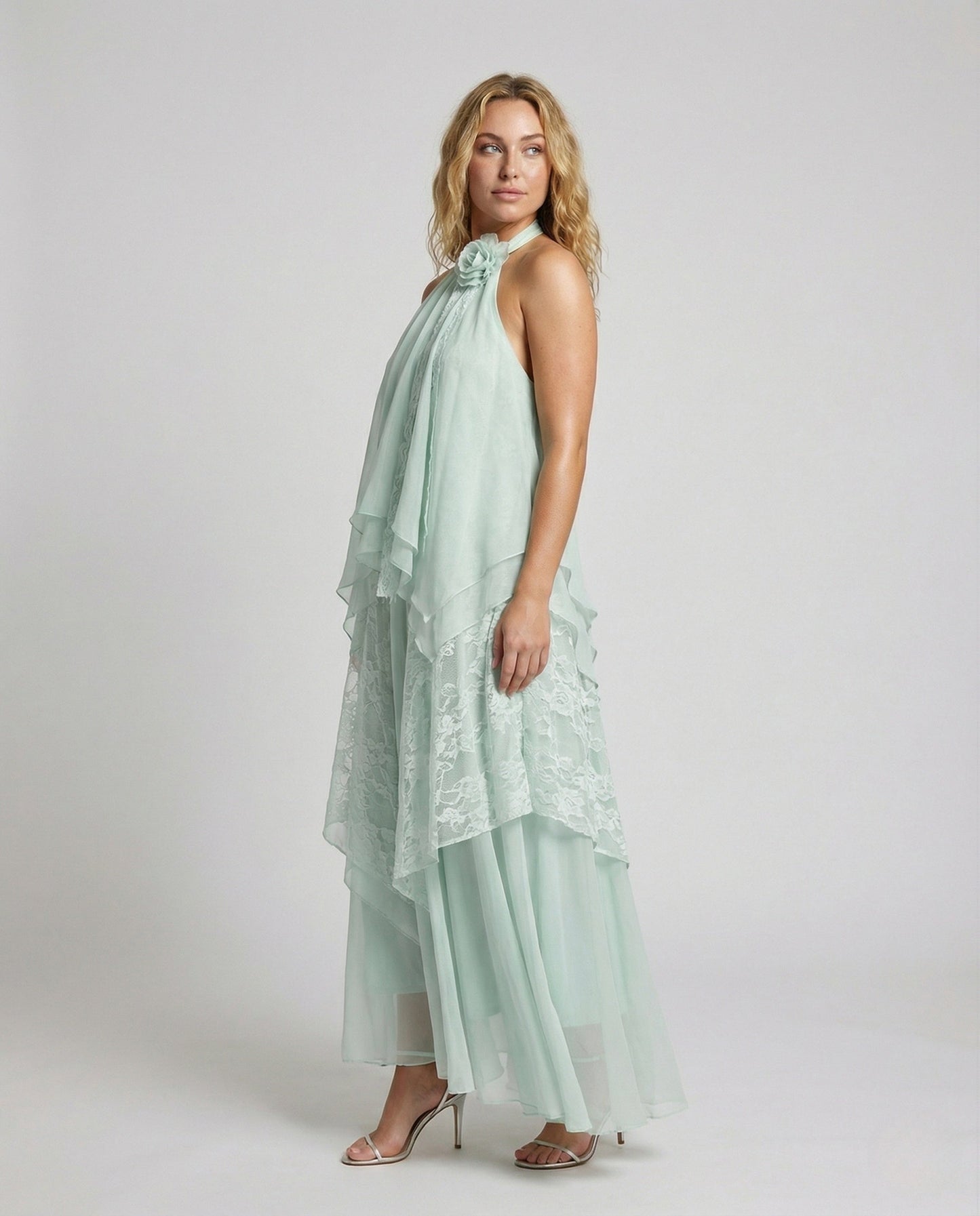 Damen Maxikleid Mehrlagig Spitze Overlay - Norvielle