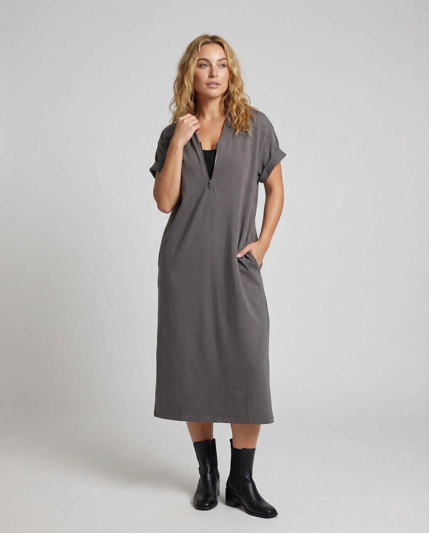 Damen Midikleid Reißverschluss Freizeitkleid - Norvielle