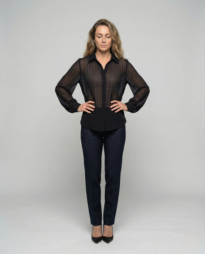Damen Chiffonbluse Plissiert V-Ausschnitt - Norvielle
