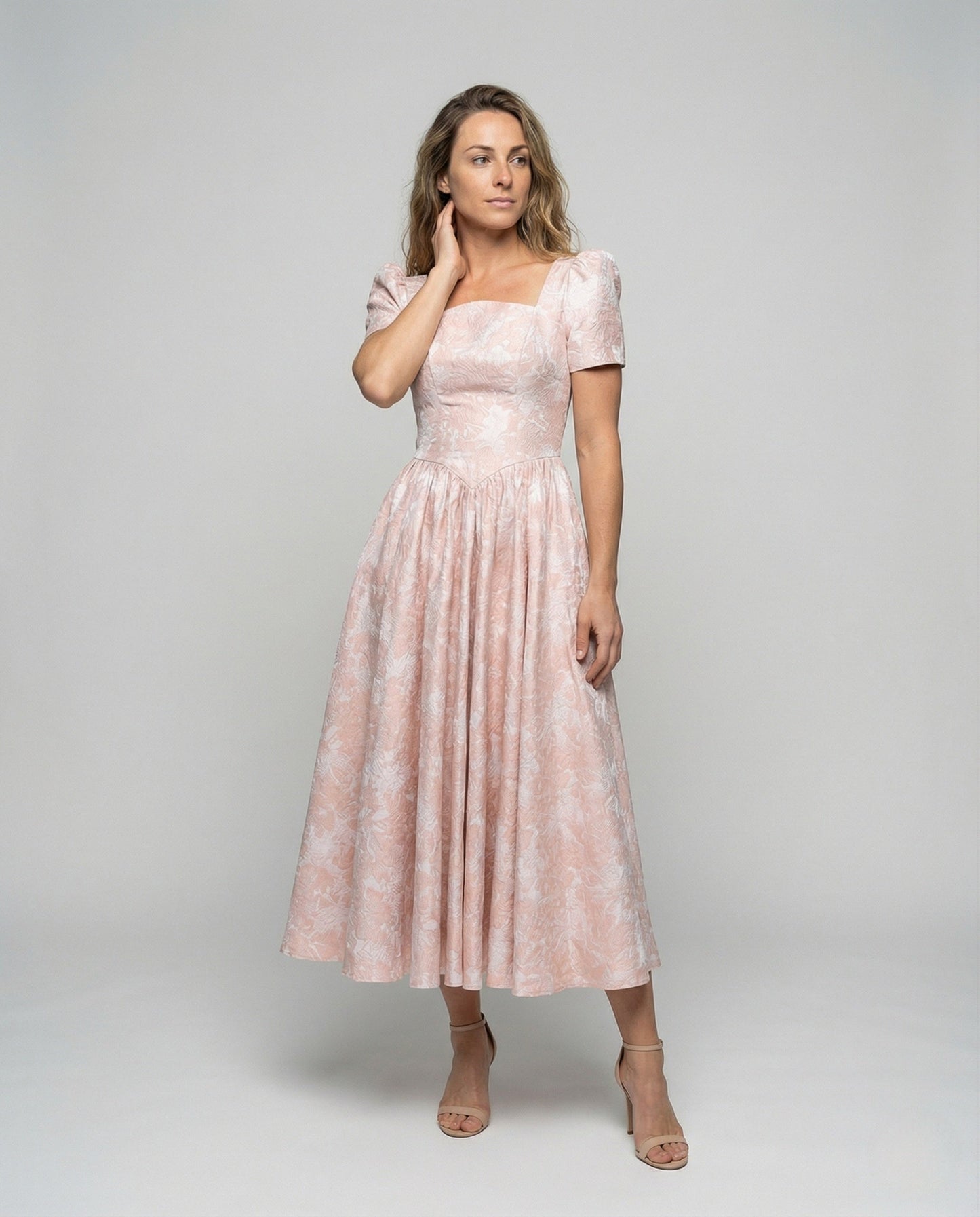 Damen Midikleid Jacquard Puffärmel - Norvielle