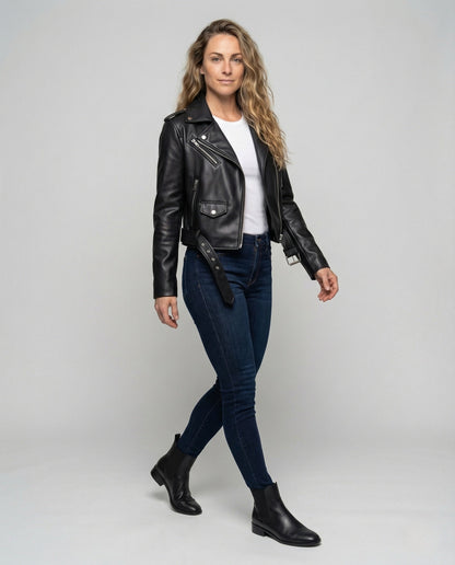 Damen Lederjacke Motorradoptik Schwarz - Norvielle