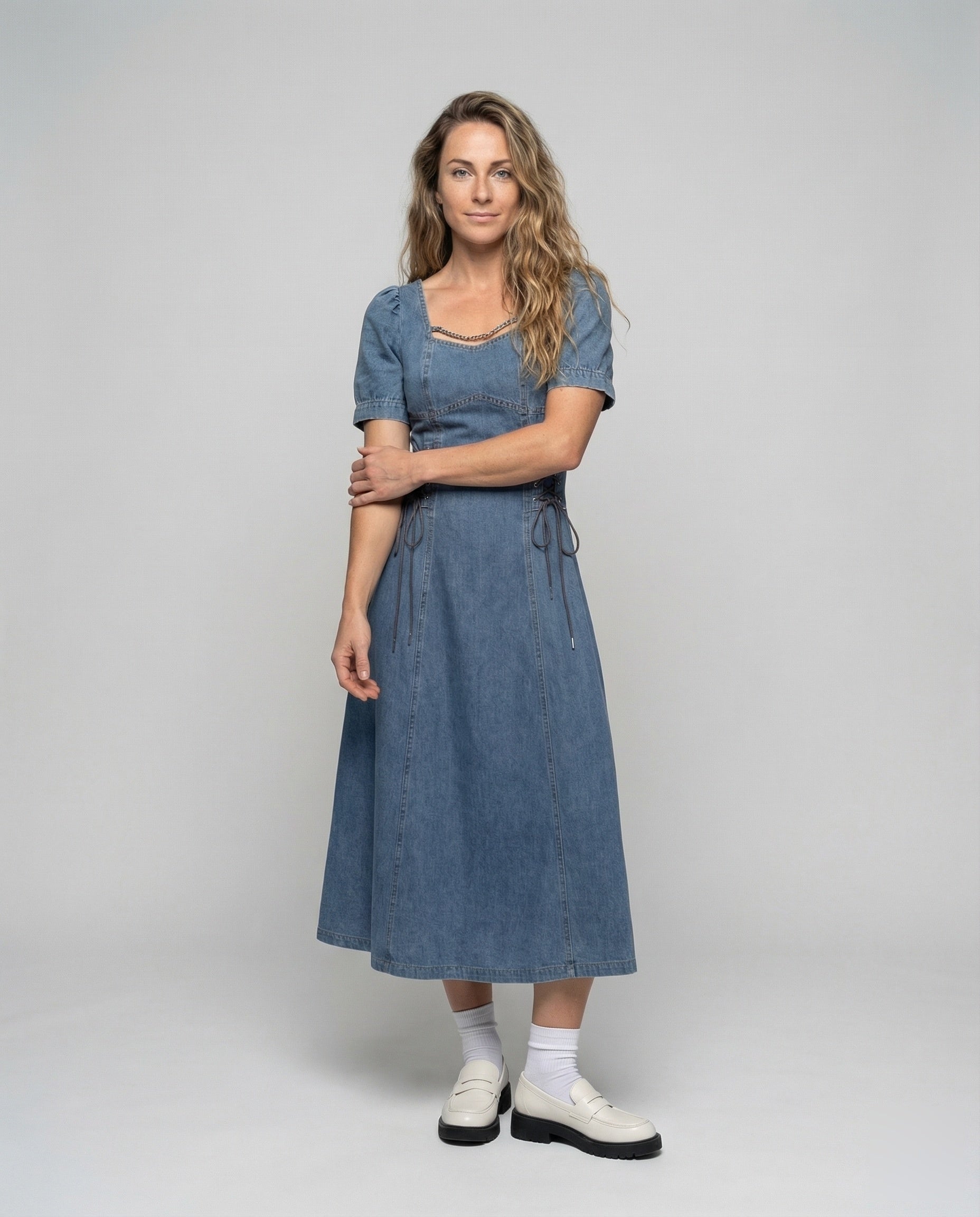 Damen Kleid Jeansoptik Korsettschnürung - Norvielle