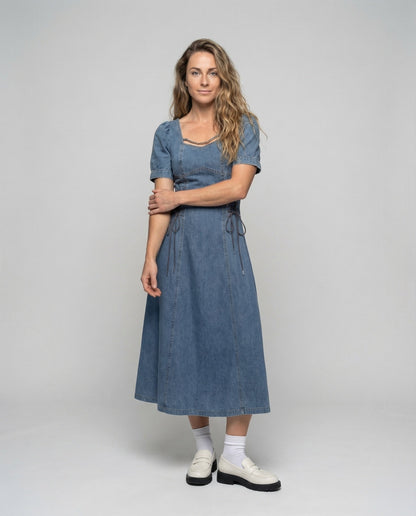 Damen Kleid Jeansoptik Korsettschnürung - Norvielle