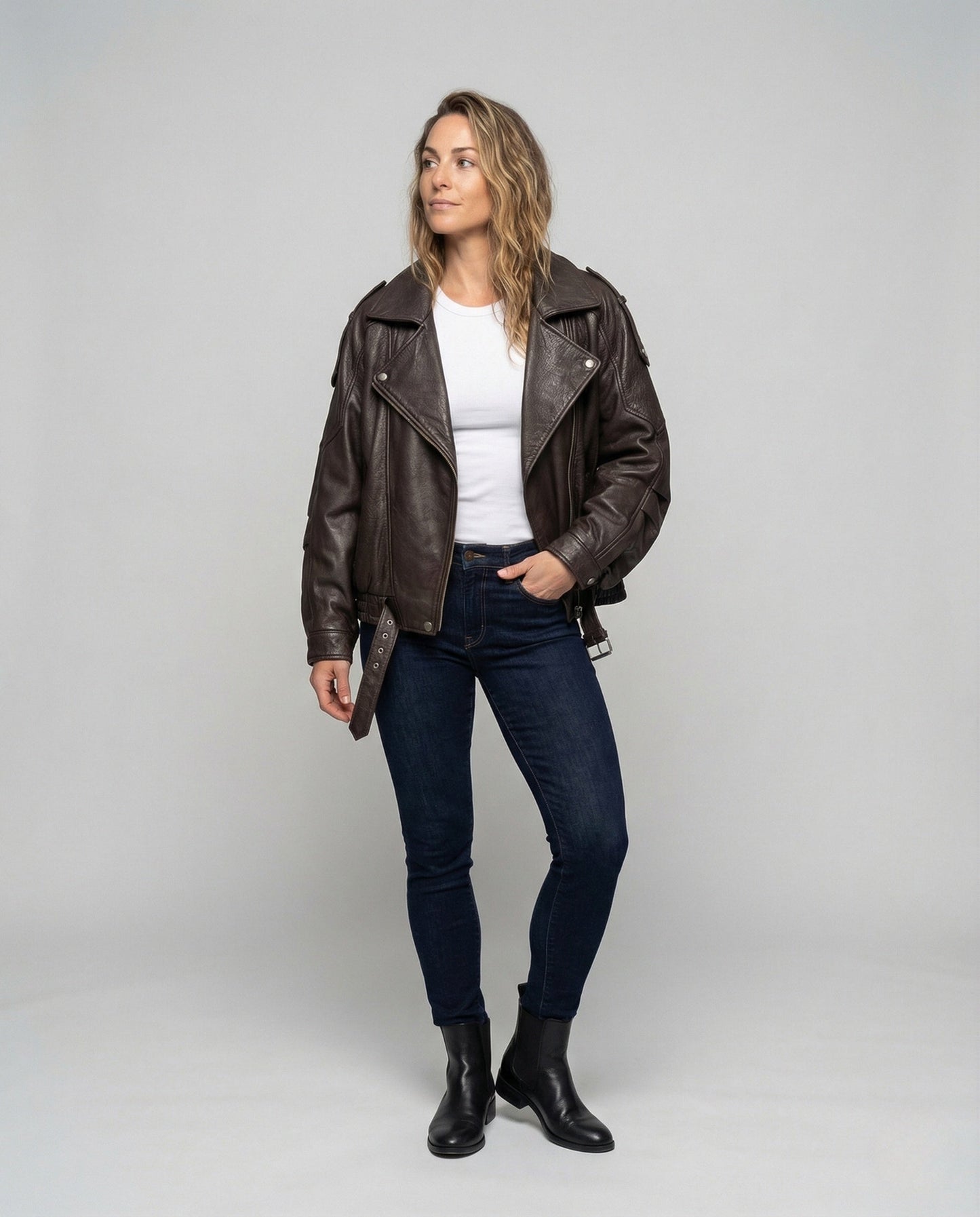 Damen Kurzjacke Kunstleder Schwarz - Norvielle