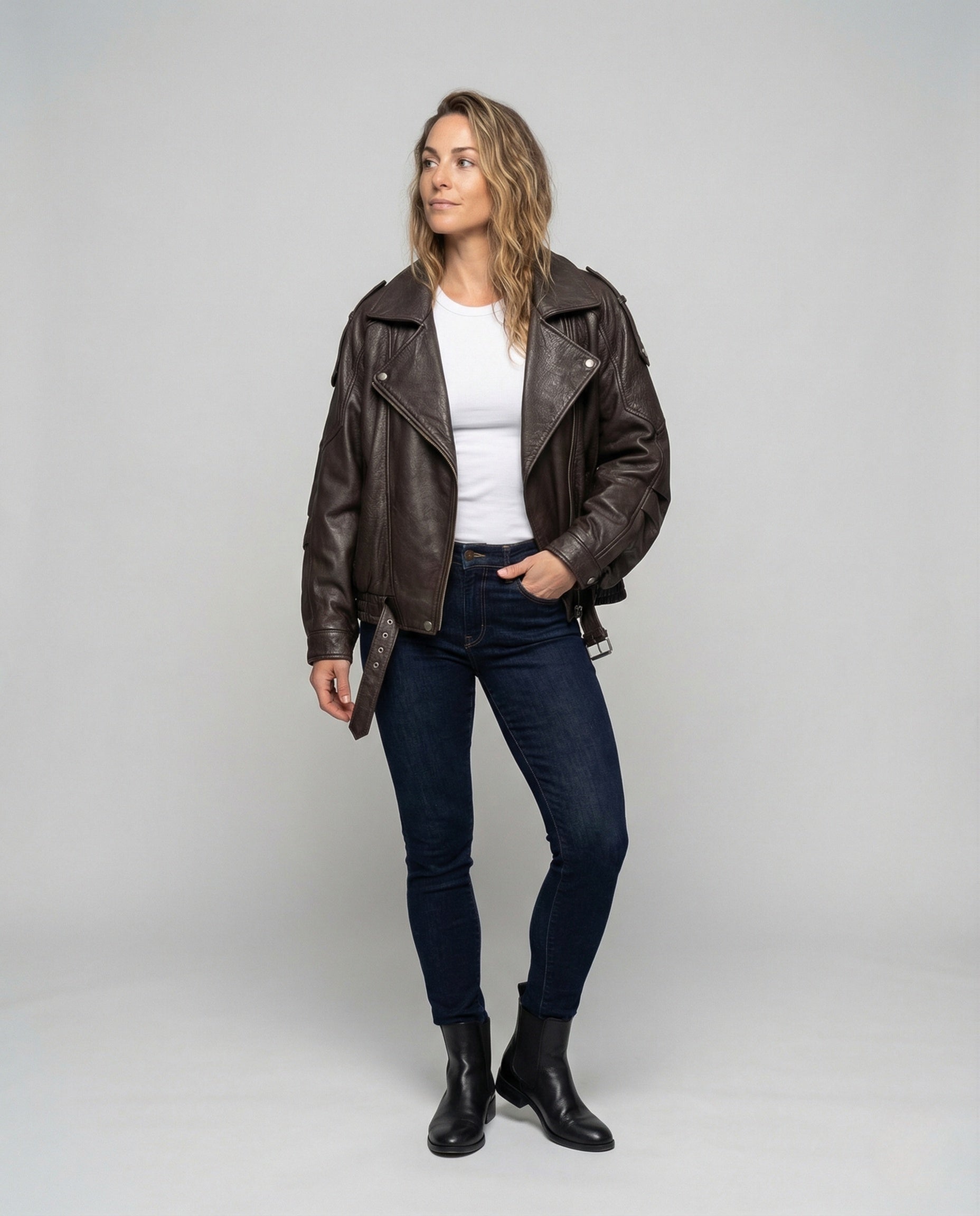 Damen Kurzjacke Kunstleder Schwarz - Norvielle