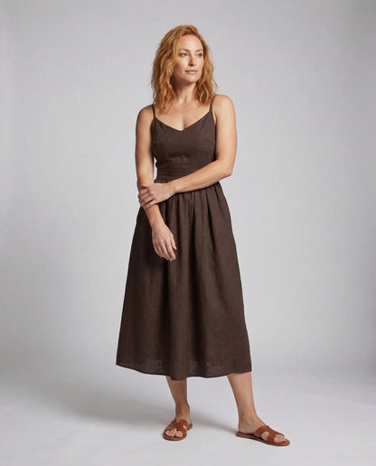 Damen Midikleid Leinenoptik Tellerrock - Norvielle