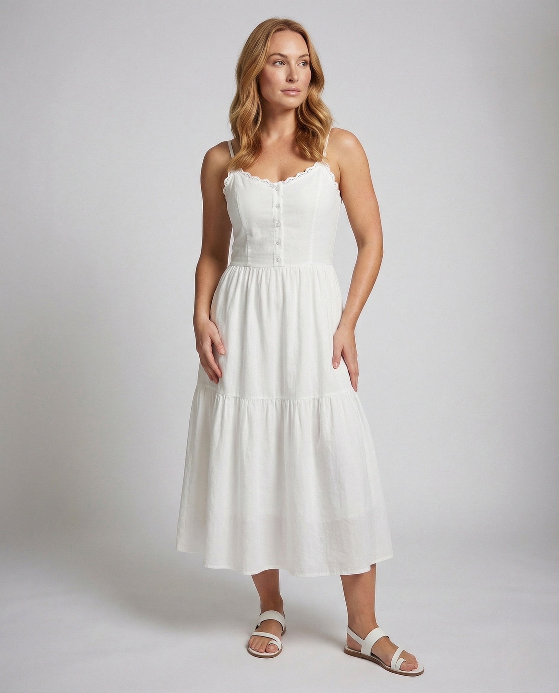 Damen Maxikleid Stufenlook Baumwollmix - Norvielle
