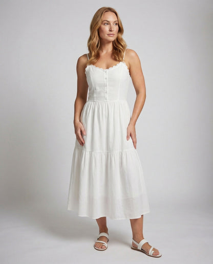Damen Maxikleid Stufenlook Baumwollmix - Norvielle