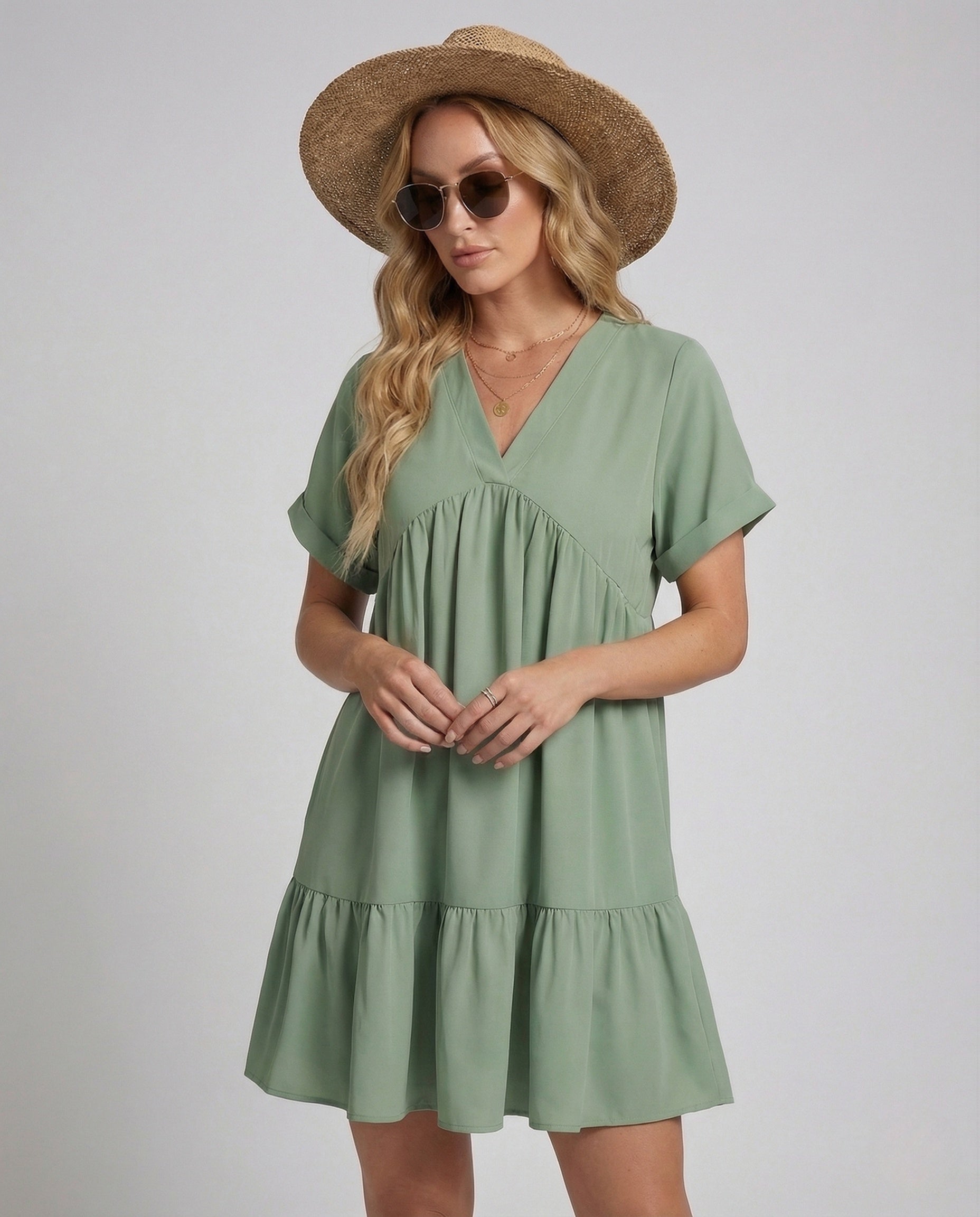 Damen Volantkleid V-Ausschnitt - Norvielle