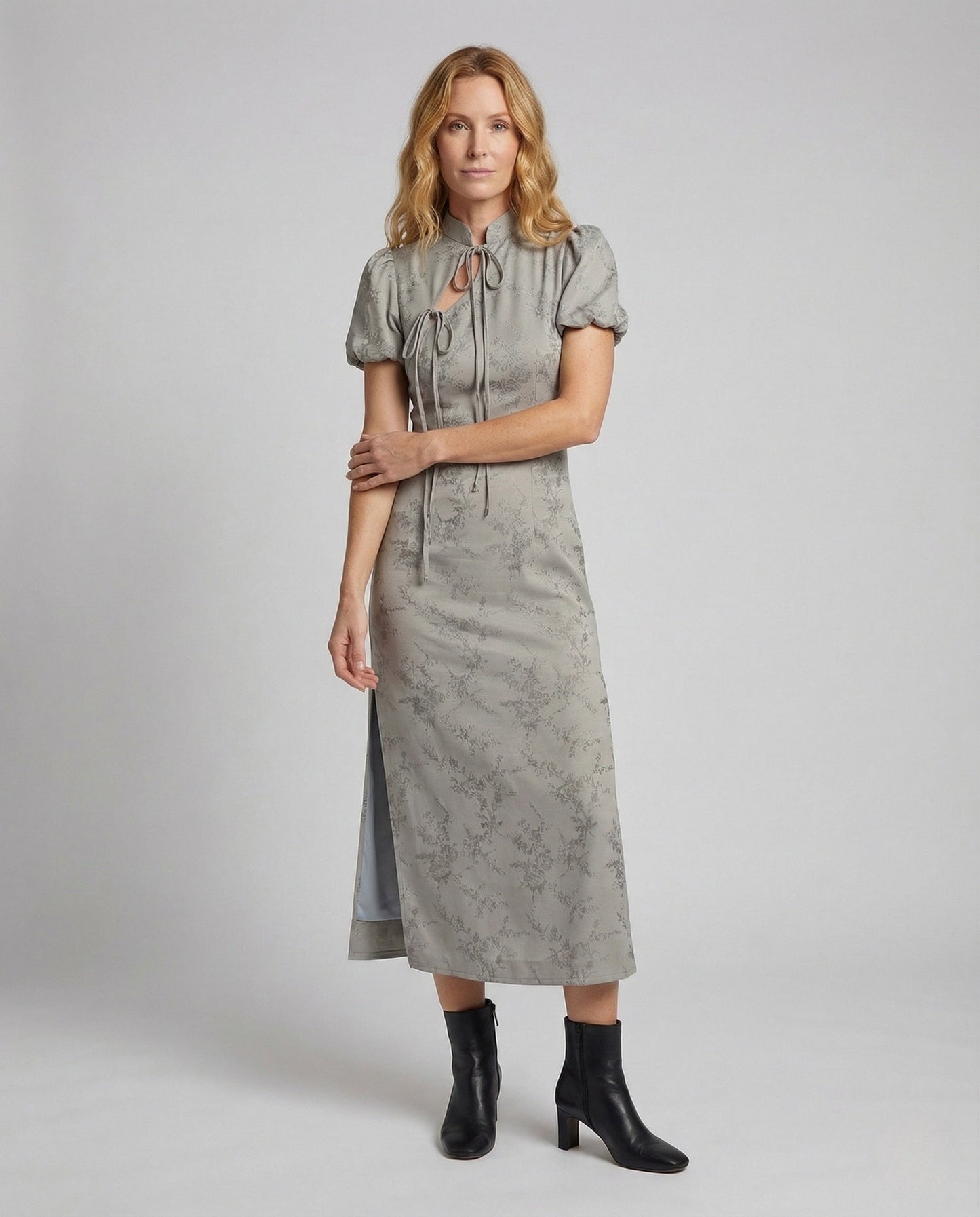 Damen Maxikleid Jacquard Stehkragen - Norvielle