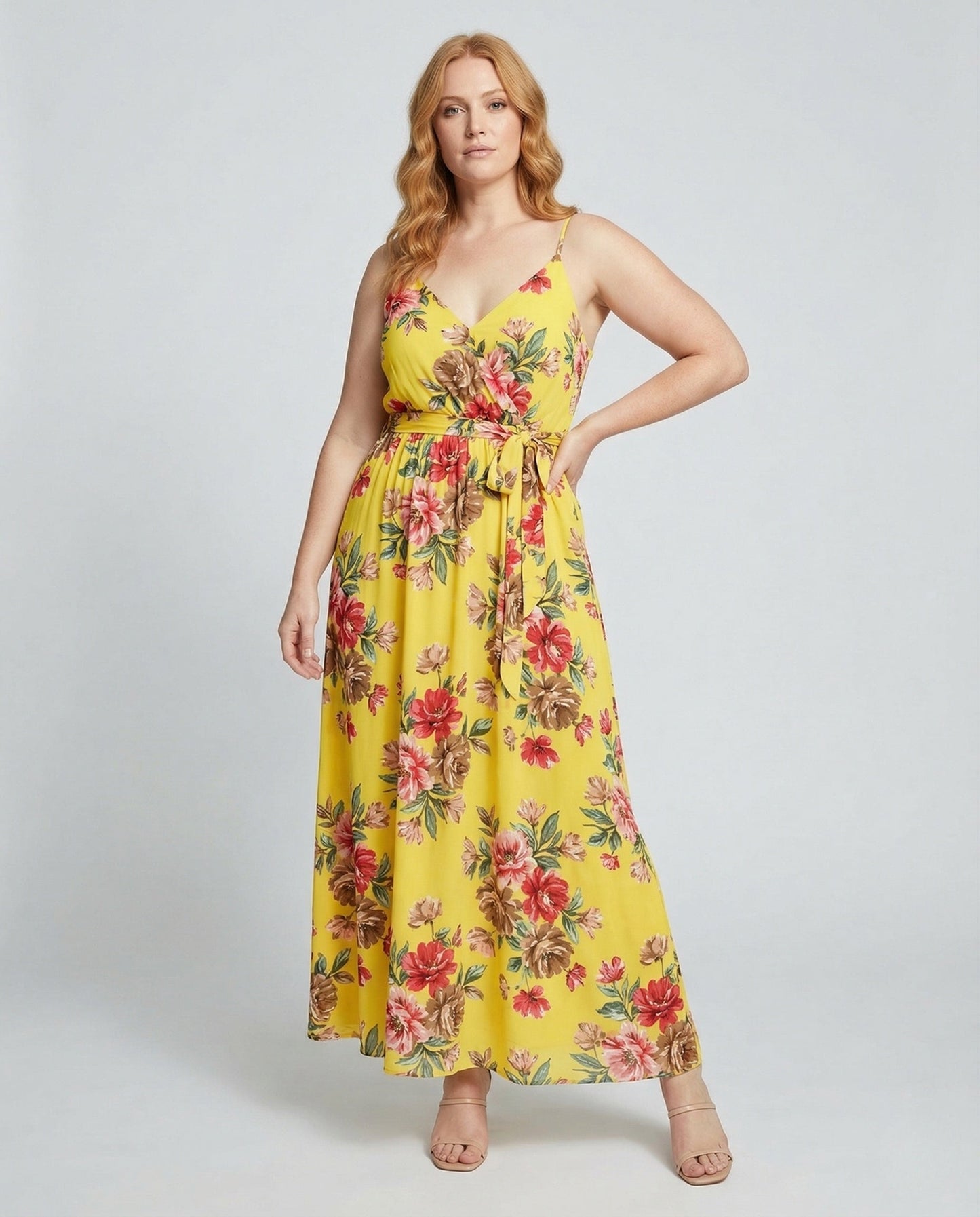 Damen Maxikleid Spaghettiträger Wickelkleid - Norvielle