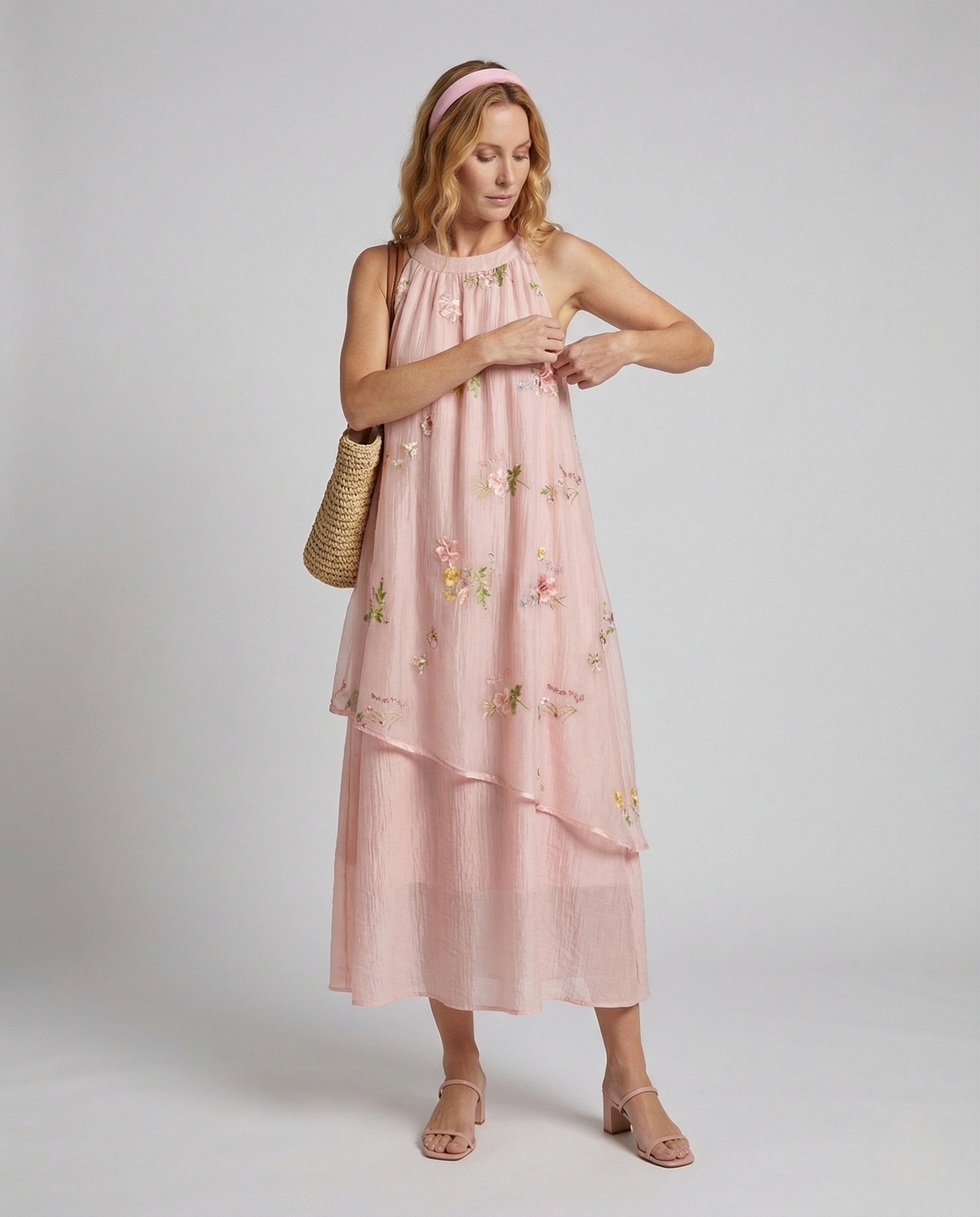 Damen Chiffon Maxikleid Bestickt Blumenmuster - Norvielle