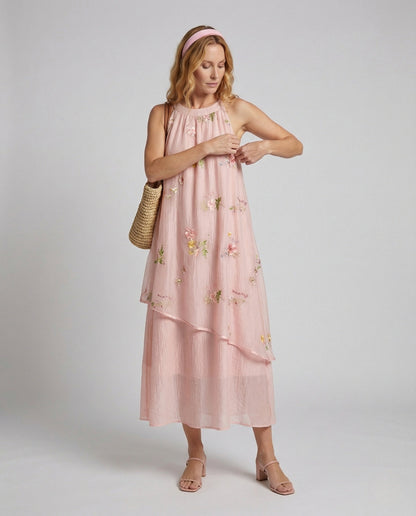 Damen Chiffon Maxikleid Bestickt Blumenmuster - Norvielle